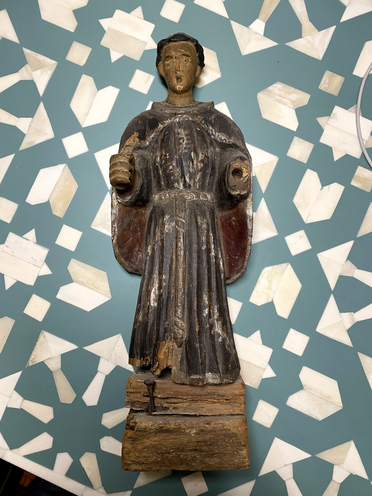 1700's Carved Wooden Polychrome Religious Santos Saint Sculpture