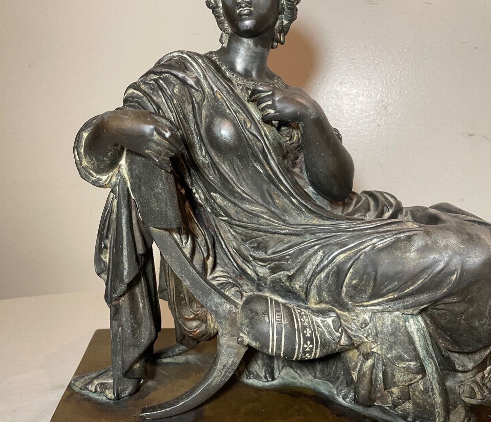 1800's Victorian bronze white metal reclining woman statue