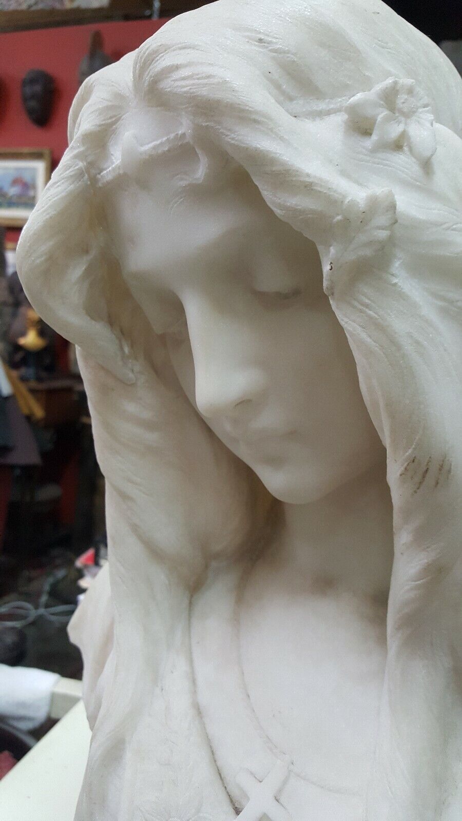 Italian Marble Bust: 19th Century, Life Size Virgin Mary