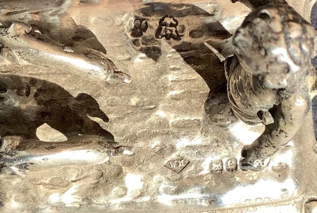 Antique Sterling Cupid Statue with Pigs, hallmarked