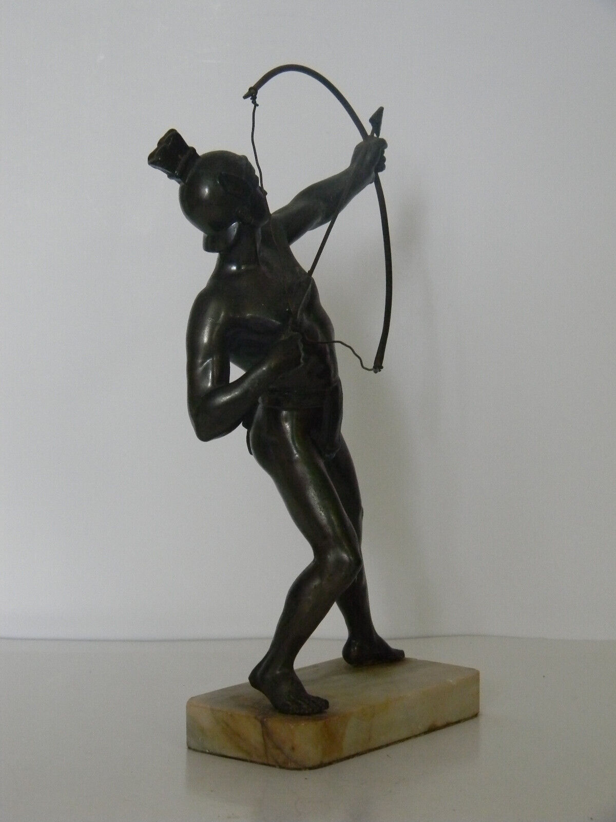 1800s Victorian Spelter Roman Warrior Figures on Marble Bases