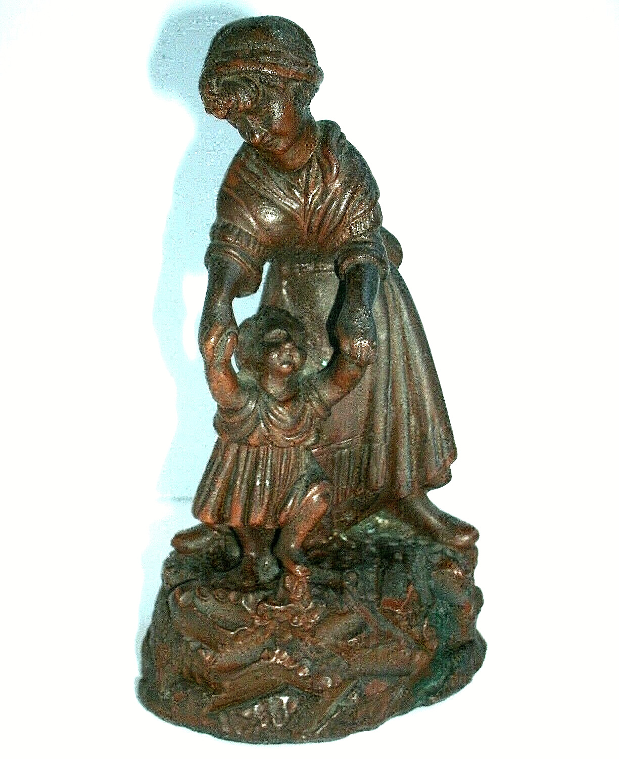 Victorian Copper Electrotype Figure: Mother and Daughter