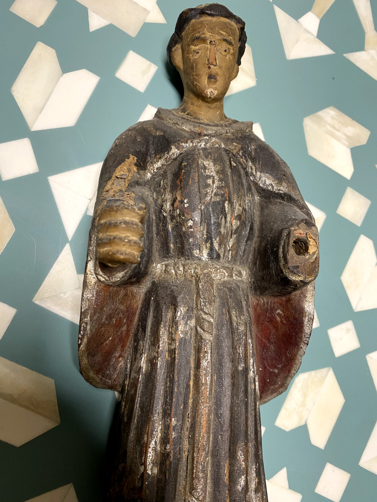 1700's Carved Wooden Polychrome Religious Santos Saint Sculpture