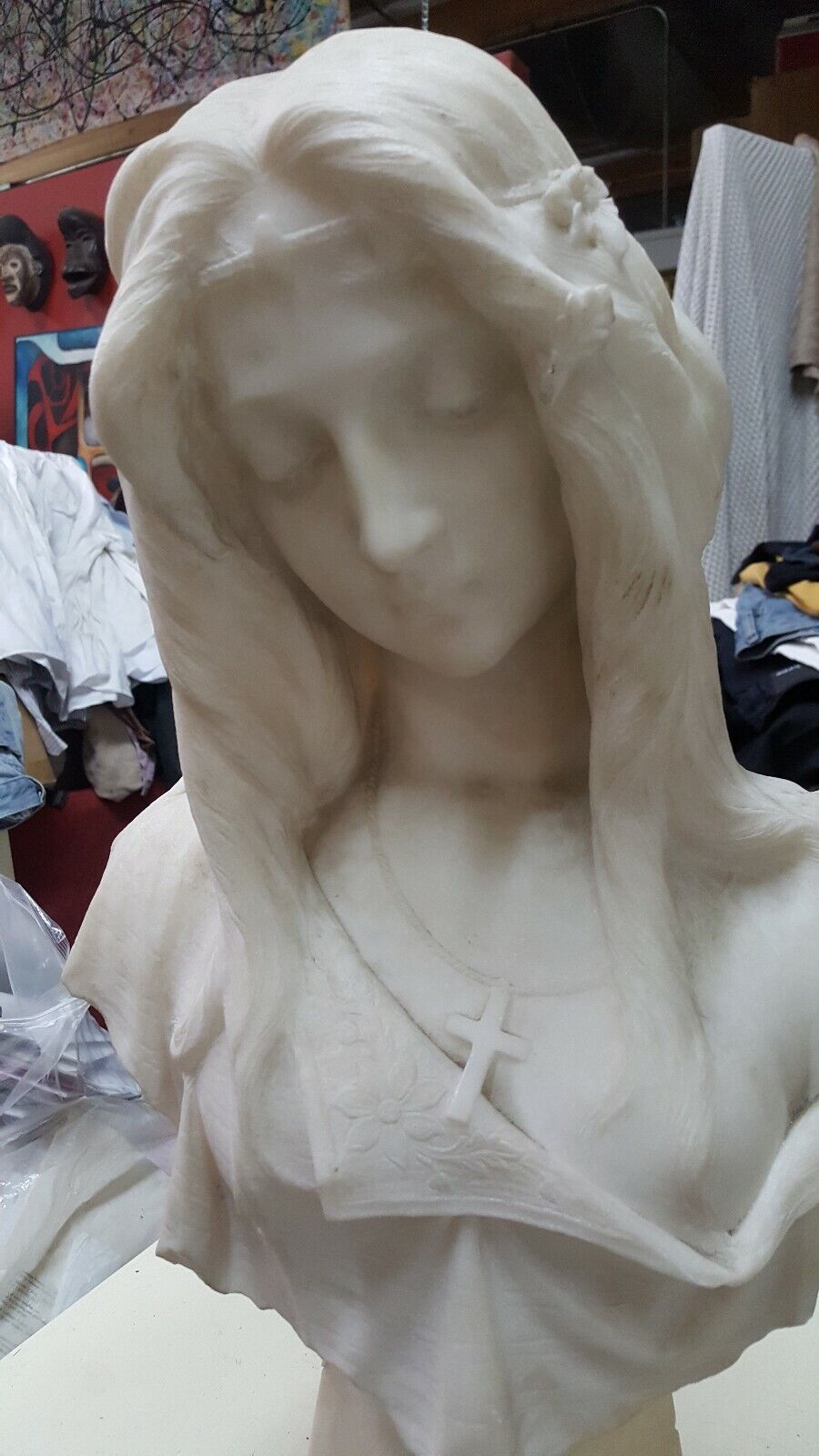 Italian Marble Bust: 19th Century, Life Size Virgin Mary