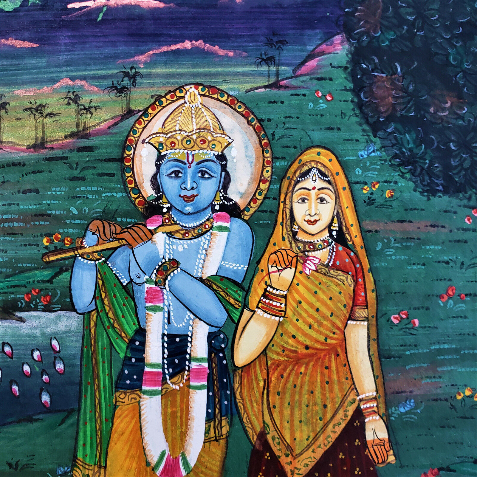 Mid-1900s Vintage Mughal Gouache with Gold Leaf