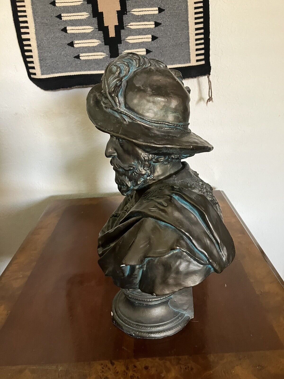 Italian Renaissance Explorer Bust Vintage Bronze Ceramic Sculpture