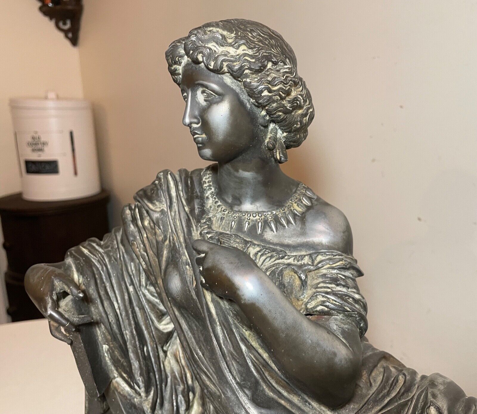1800's Victorian bronze white metal reclining woman statue
