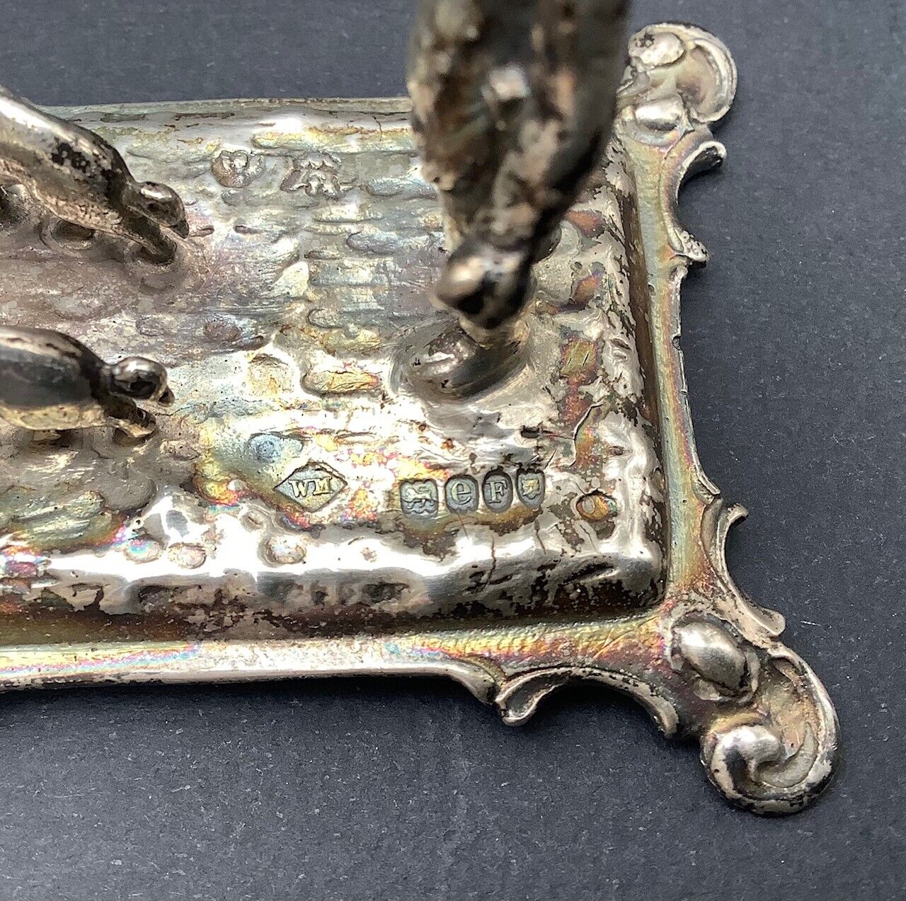 Antique Sterling Cupid Statue with Pigs, hallmarked