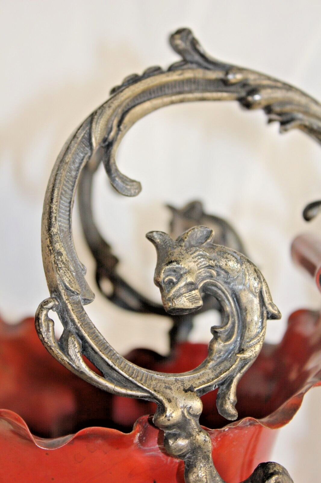 French Antique Red Ewer with Maritime Sculptures, 1900's