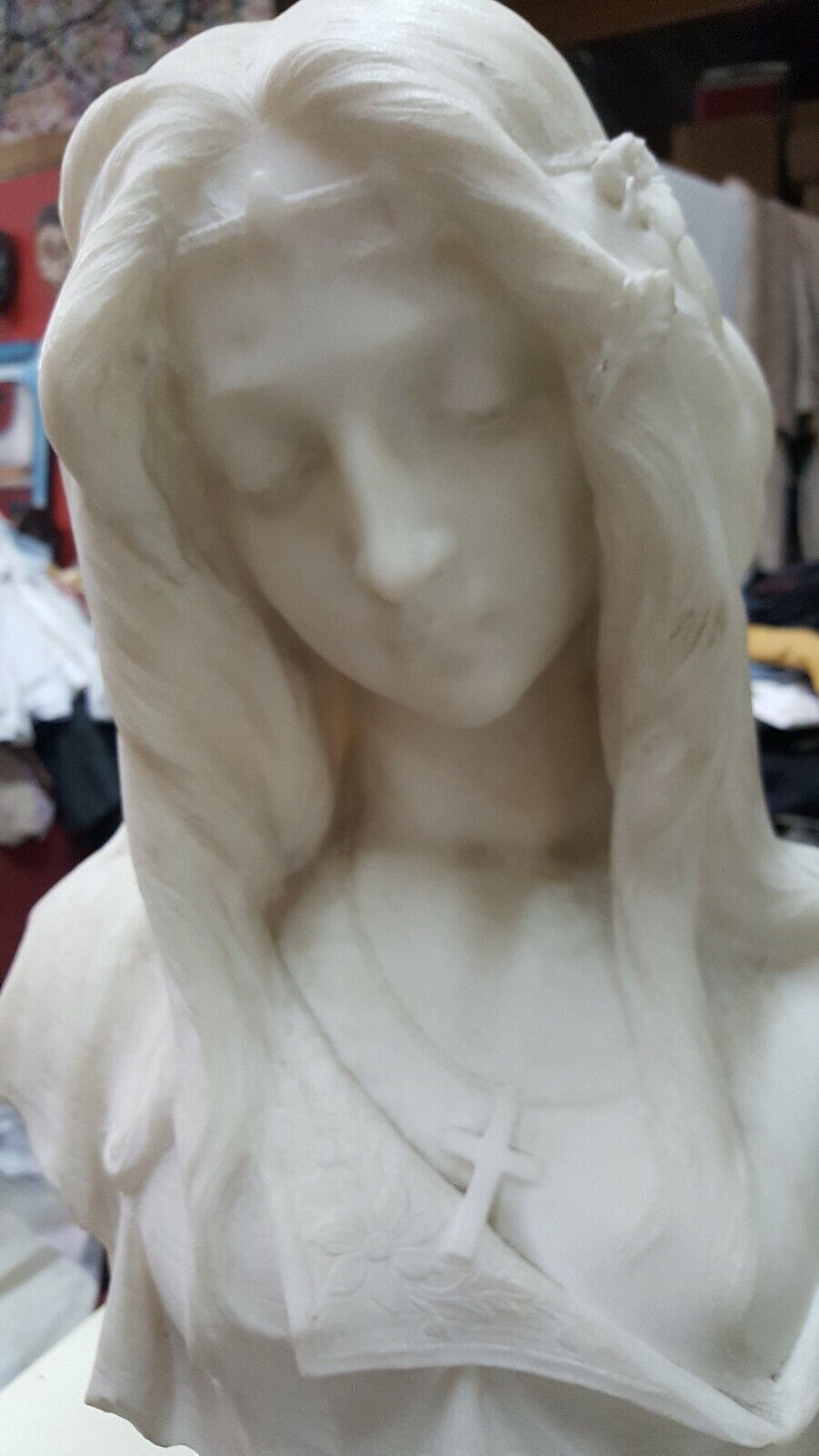 Italian Marble Bust: 19th Century, Life Size Virgin Mary