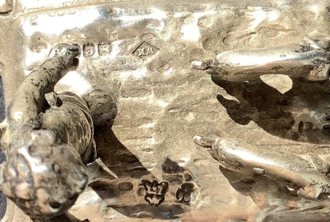 Antique Sterling Cupid Statue with Pigs, hallmarked
