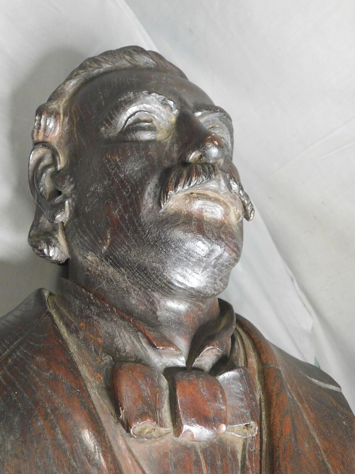 Carved Oak Mark Twain Portrait Bust, 1800s Antique