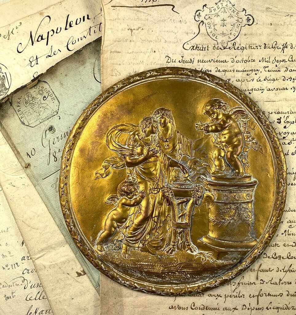 French Neoclassical Bronze Roundel Plaque, CLODION Art Sculpture