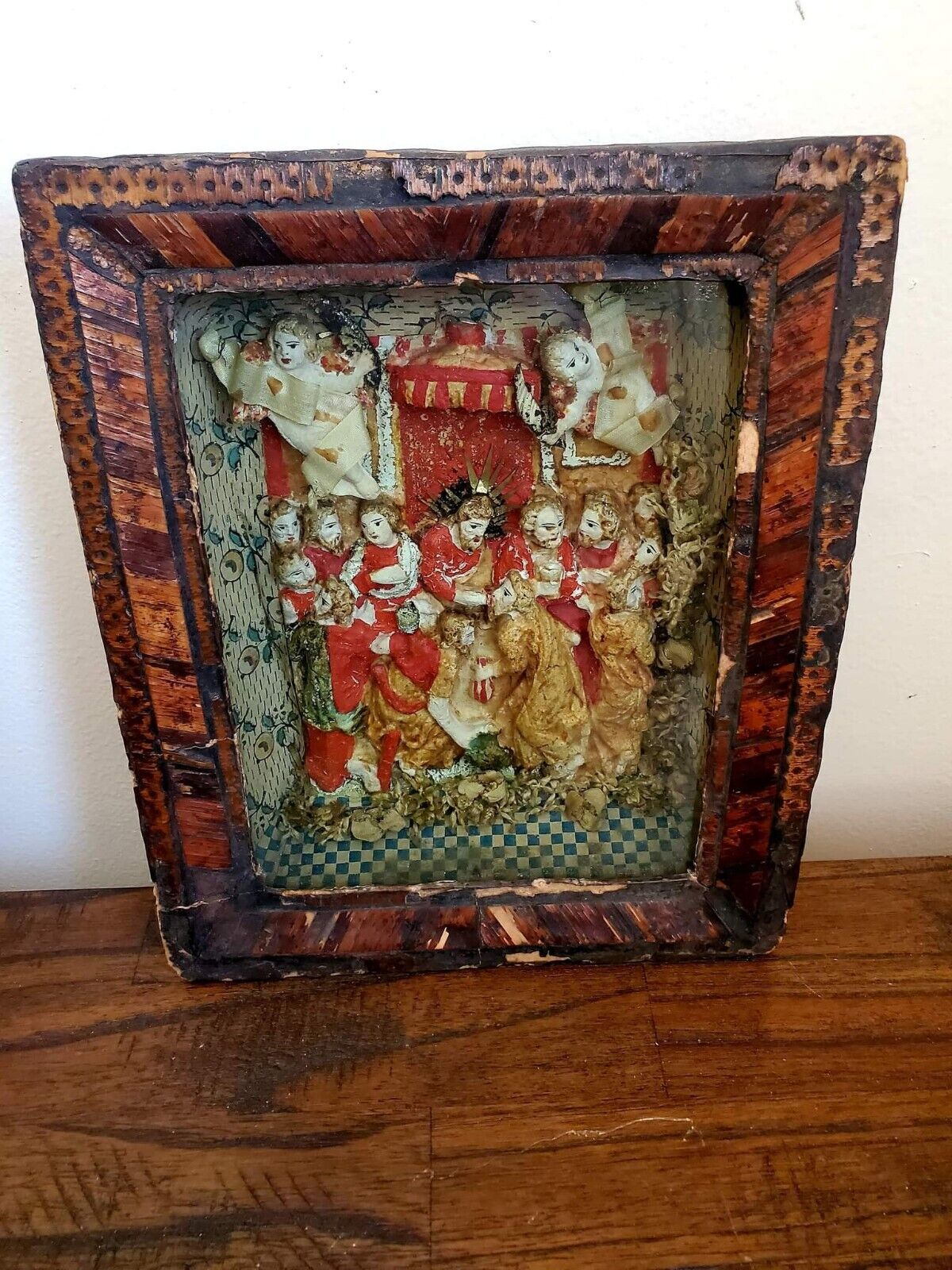 1700s Miniature Paper Mache Religious Diorama Memorial Collectible