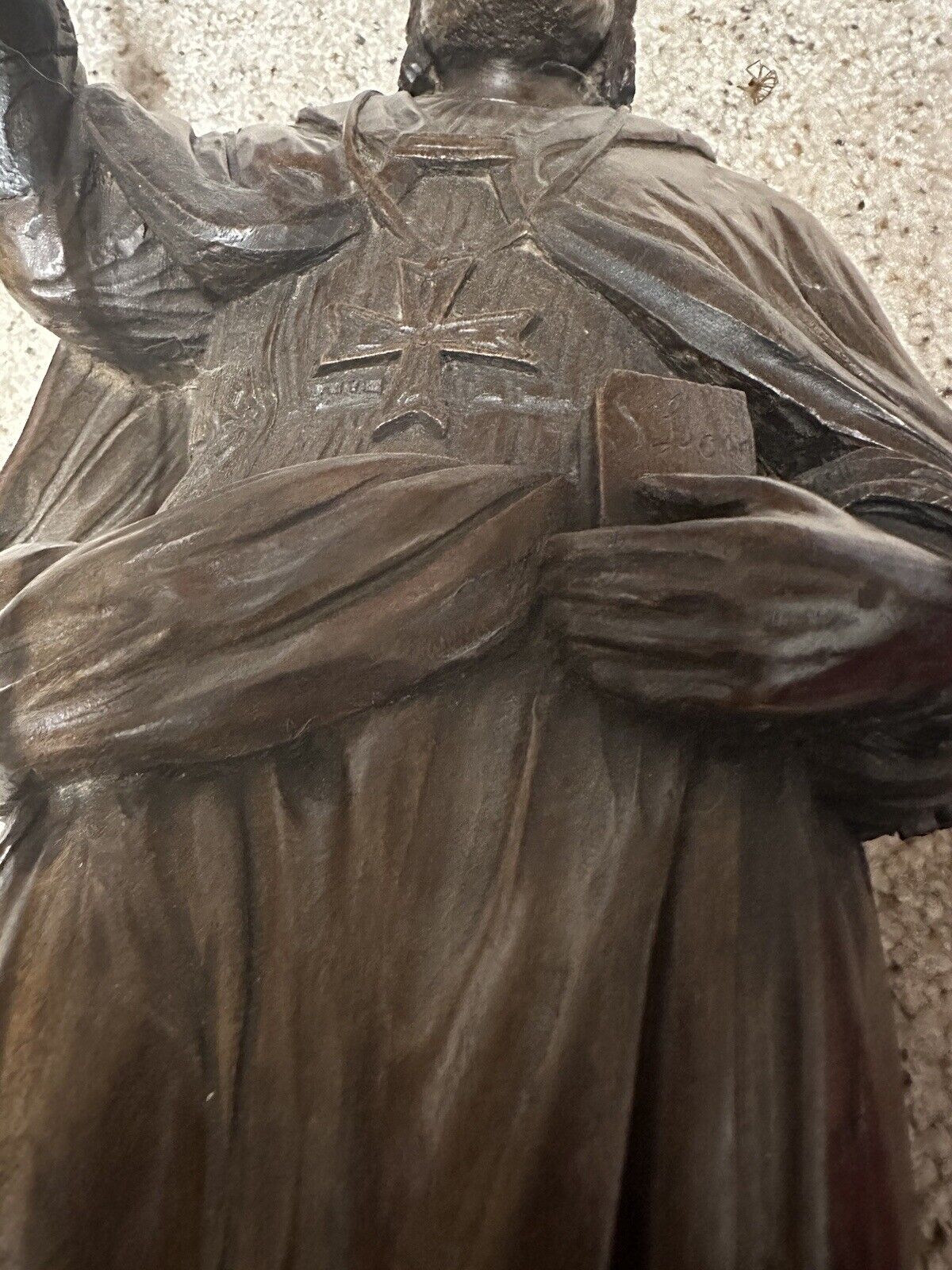 1800s Wood Carved Saint Pope Statue by H.A.D