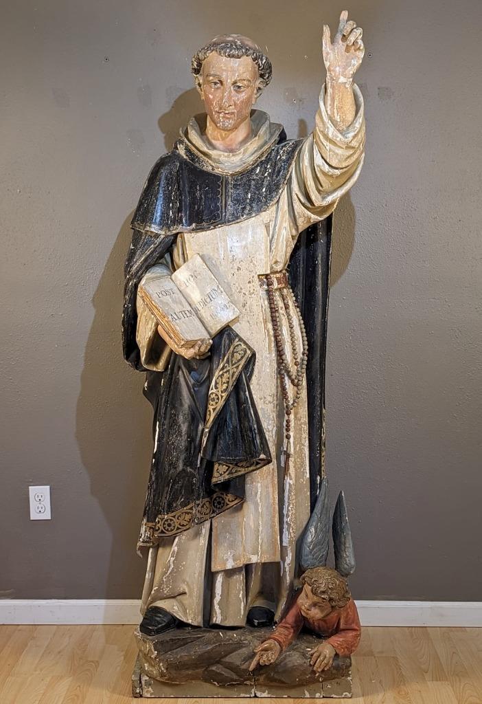 6 ft Antique Religious Wood Statue Sculpture St. ThomasAquinas