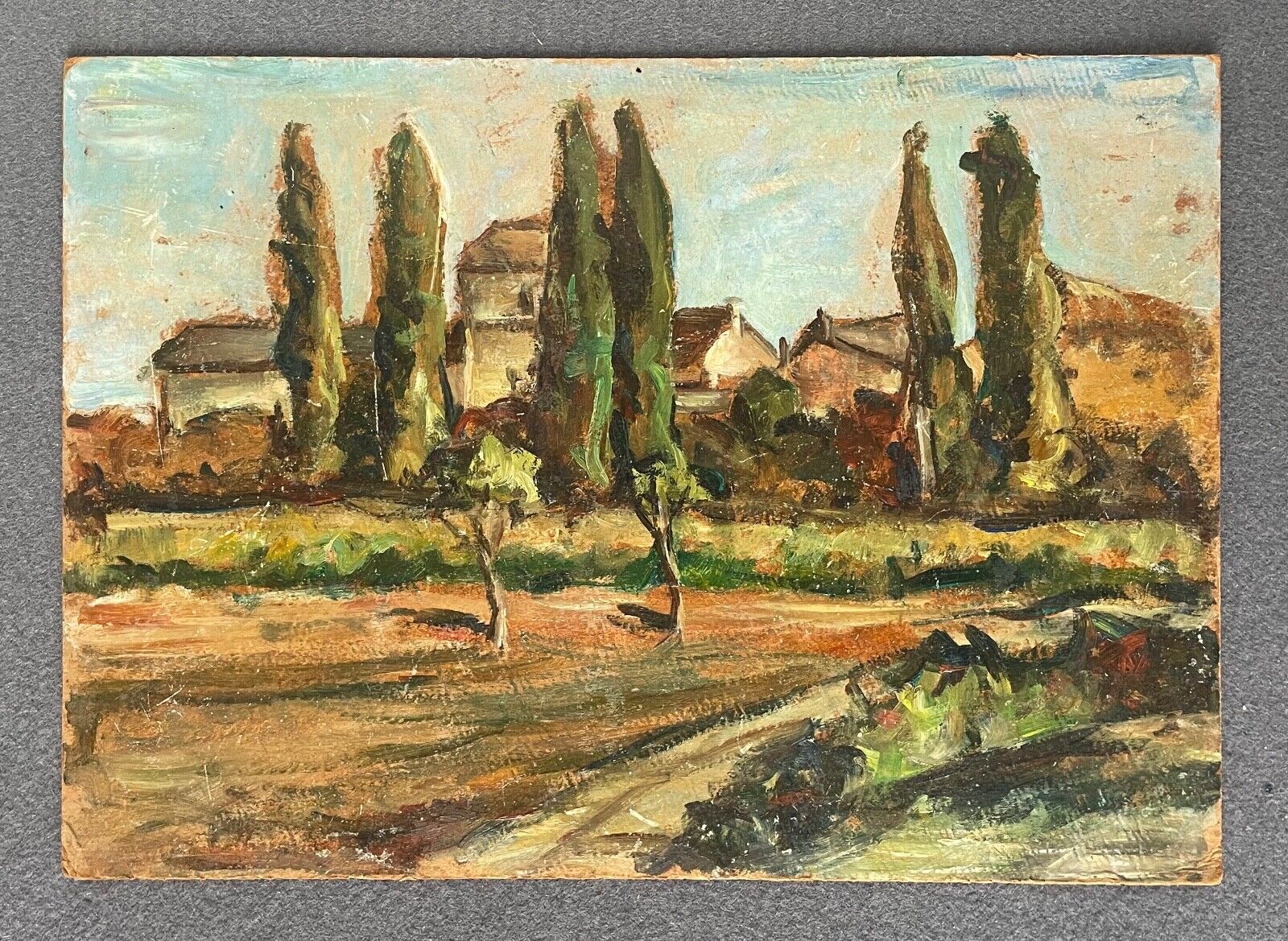 European plein air landscape oil painting, early 1900s