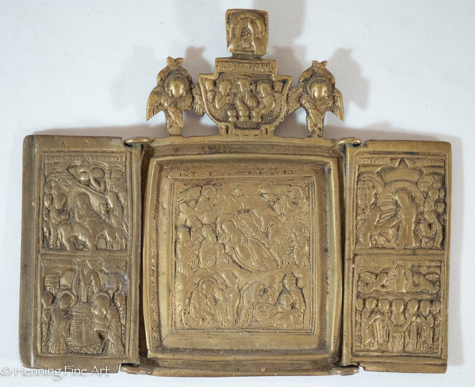 Rare Antique 1600’s-1700’s Triptych Bronze Icon Christ Life