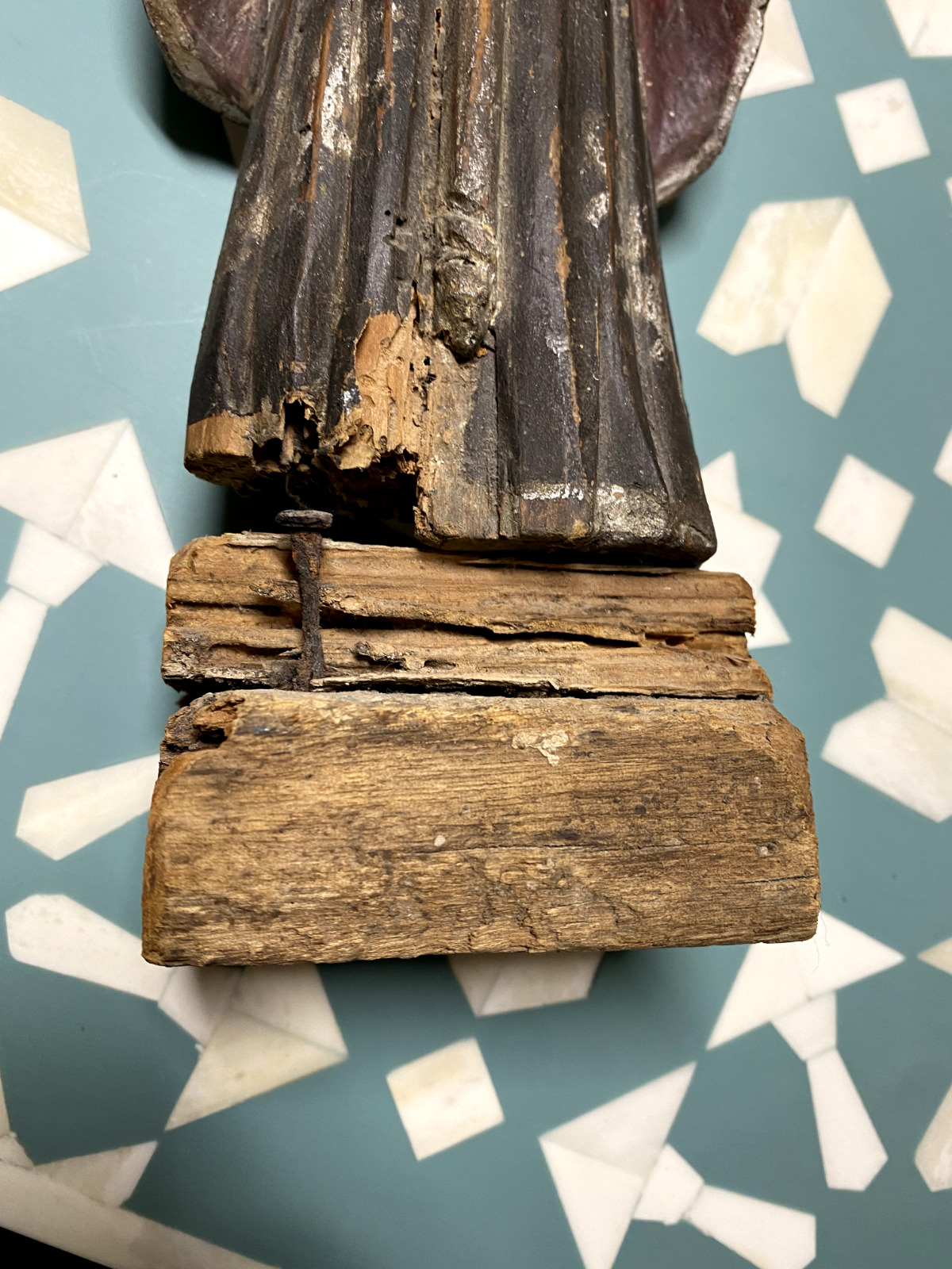 1700's Carved Wooden Polychrome Religious Santos Saint Sculpture