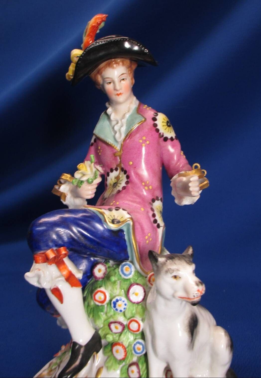 Late 1700's Derby Gold Anchor Figurine - Man and Dog