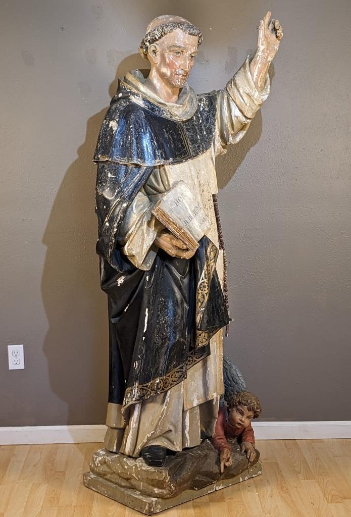 6 ft Antique Religious Wood Statue Sculpture St. ThomasAquinas
