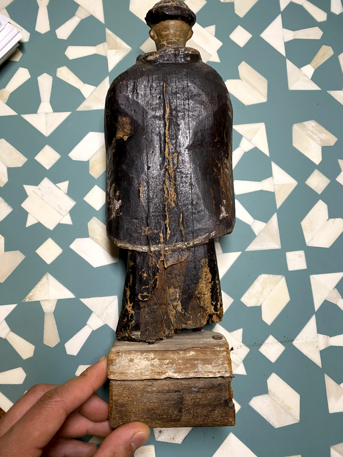 1700's Carved Wooden Polychrome Religious Santos Saint Sculpture