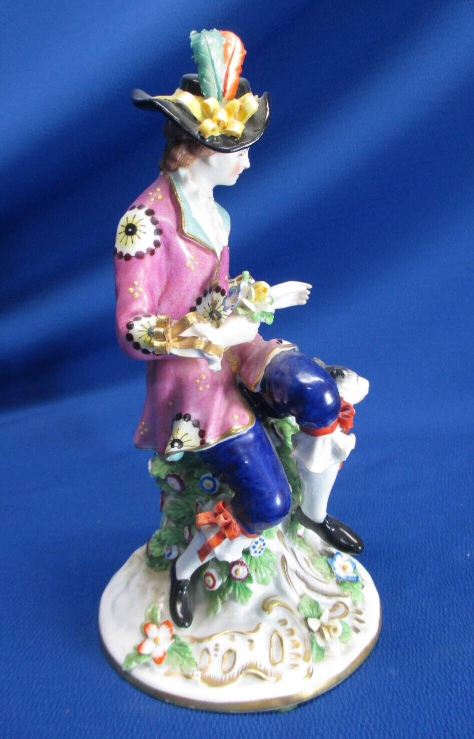 Late 1700's Derby Gold Anchor Figurine - Man and Dog