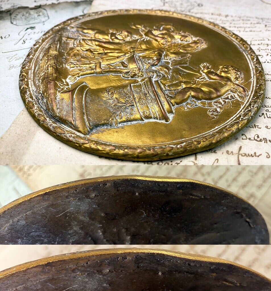 French Neoclassical Bronze Roundel Plaque, CLODION Art Sculpture