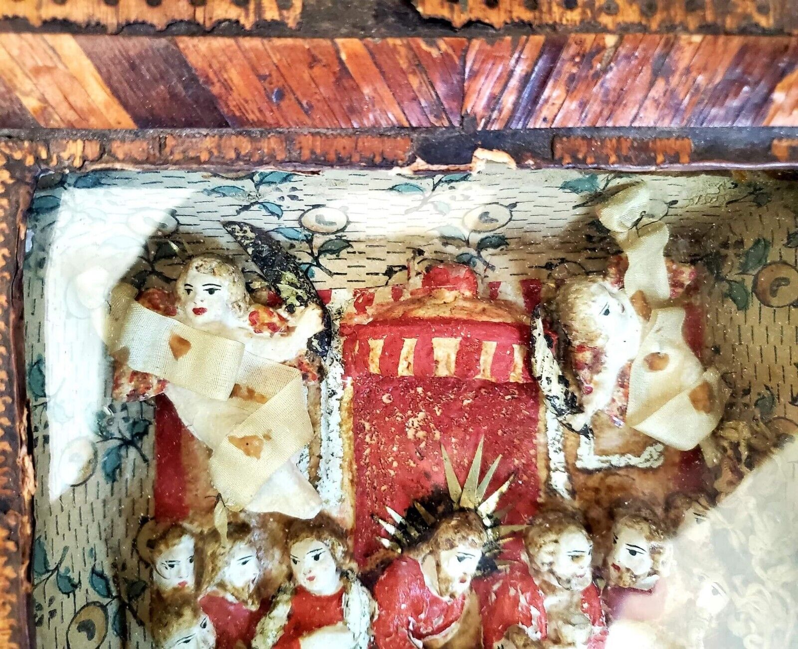 1700s Miniature Paper Mache Religious Diorama Memorial Collectible