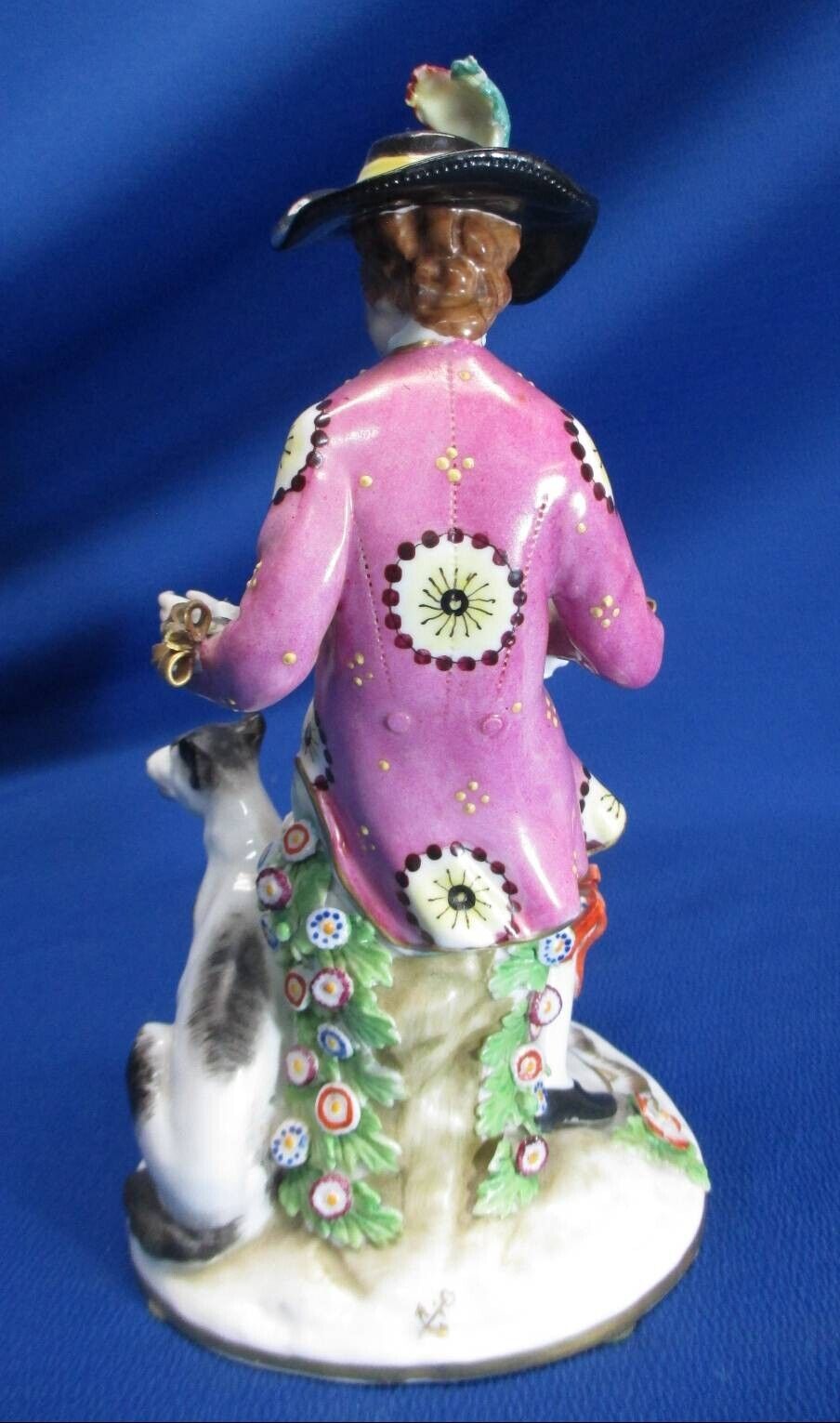 Late 1700's Derby Gold Anchor Figurine - Man and Dog