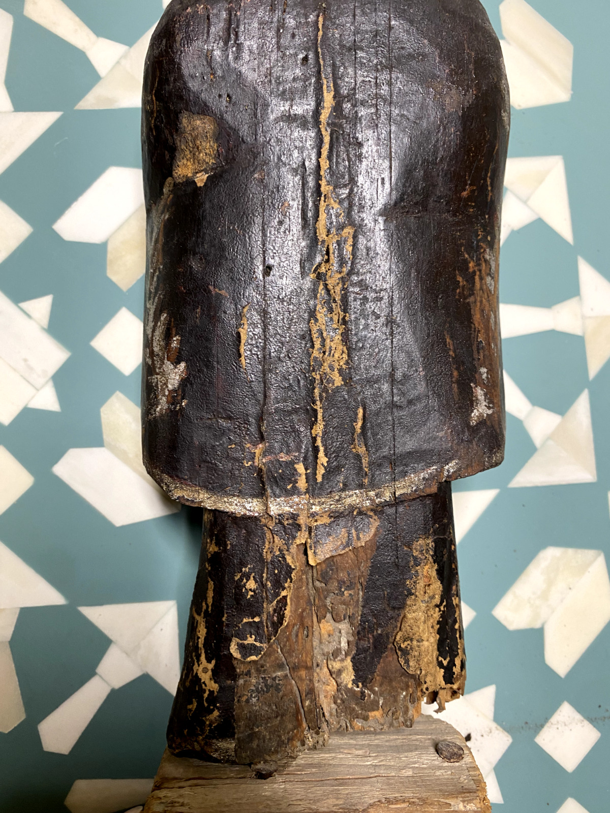 1700's Carved Wooden Polychrome Religious Santos Saint Sculpture