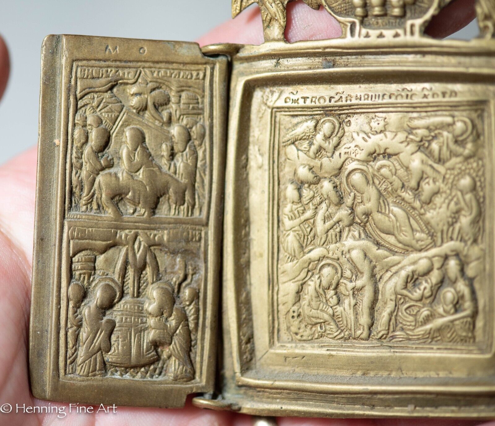 Rare Antique 1600’s-1700’s Triptych Bronze Icon Christ Life