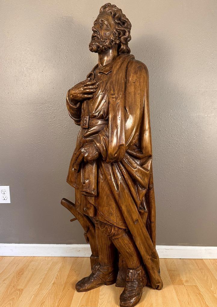Antique 1700's Walnut Wood Statue of St. Peter