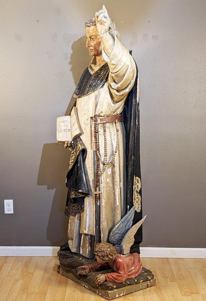 6 ft Antique Religious Wood Statue Sculpture St. ThomasAquinas
