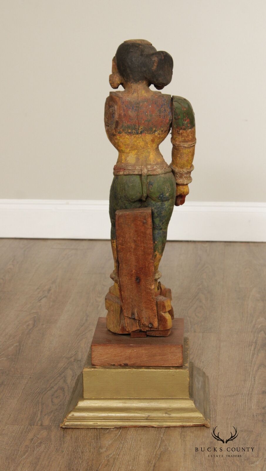 Indian Polychrome Wooden Goddess Sculpture - Antique Art