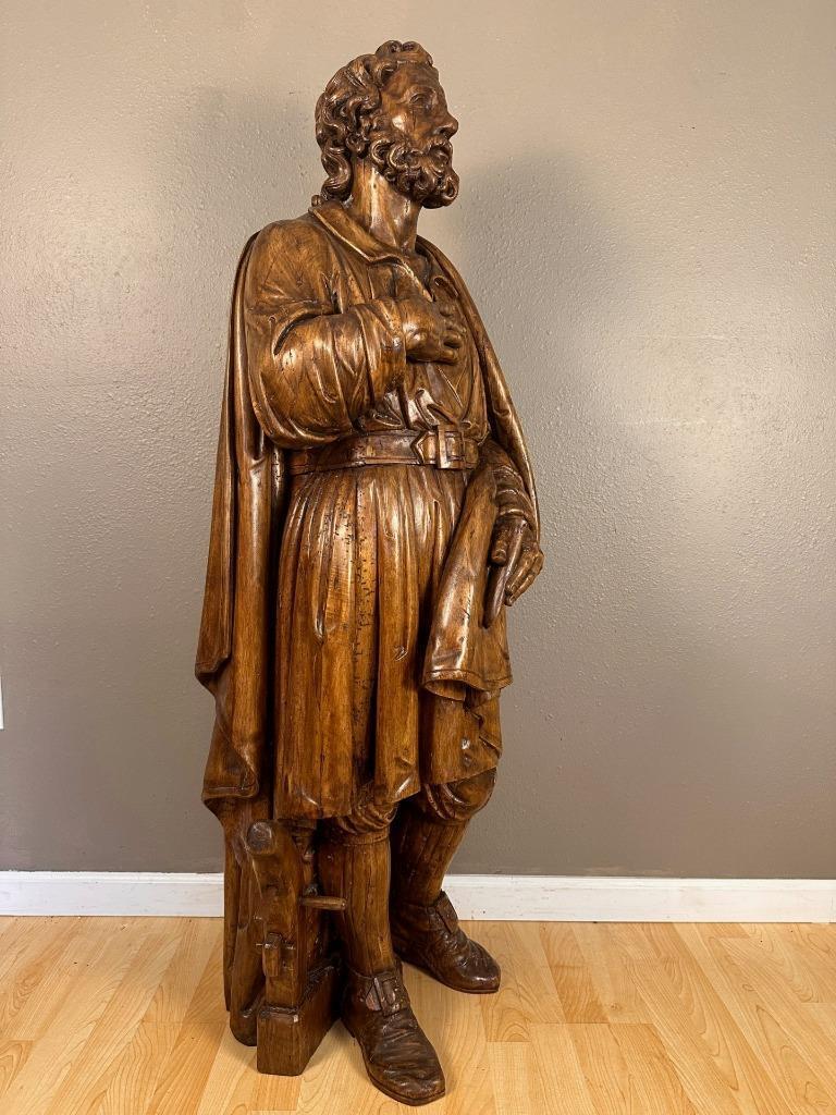 Antique 1700's Walnut Wood Statue of St. Peter
