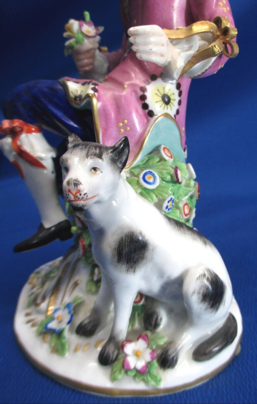 Late 1700's Derby Gold Anchor Figurine - Man and Dog