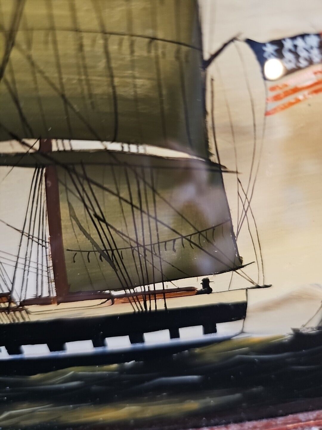 Clipper Ship Hand Painted Chinese Reverse Glass Art