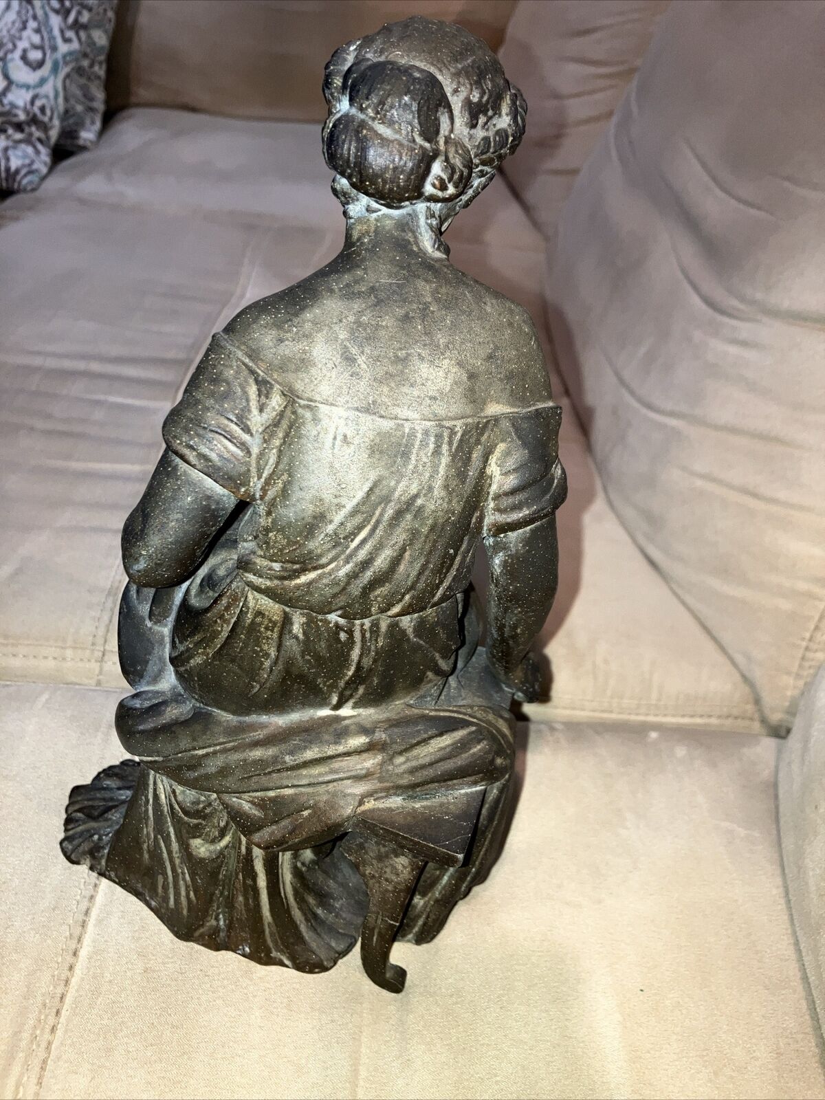 Antique Victorian Bronze Woman Reading Sculpture Flute Music