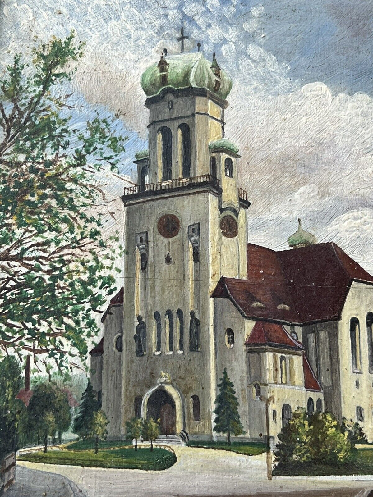 1900s Cathedral Church Plein Aire Oil Painting