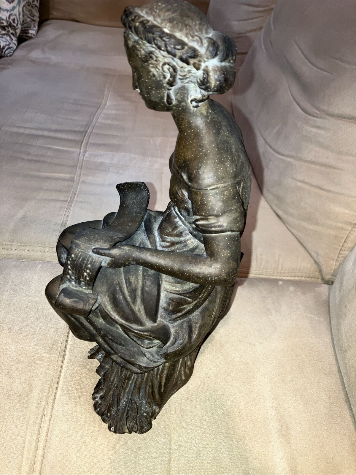 Antique Victorian Bronze Woman Reading Sculpture Flute Music