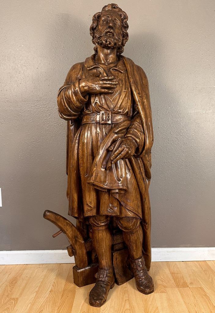Antique 1700's Walnut Wood Statue of St. Peter