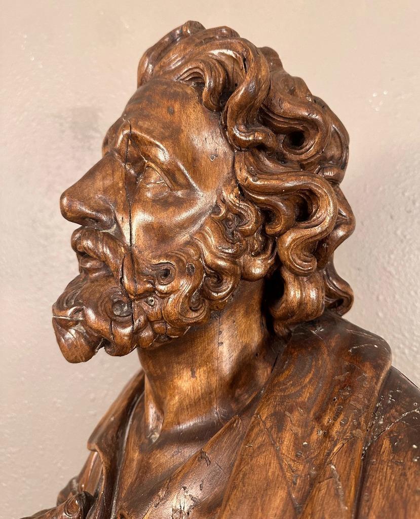 Antique 1700's Walnut Wood Statue of St. Peter