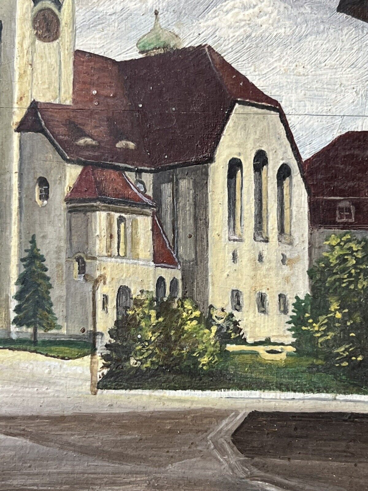 1900s Cathedral Church Plein Aire Oil Painting
