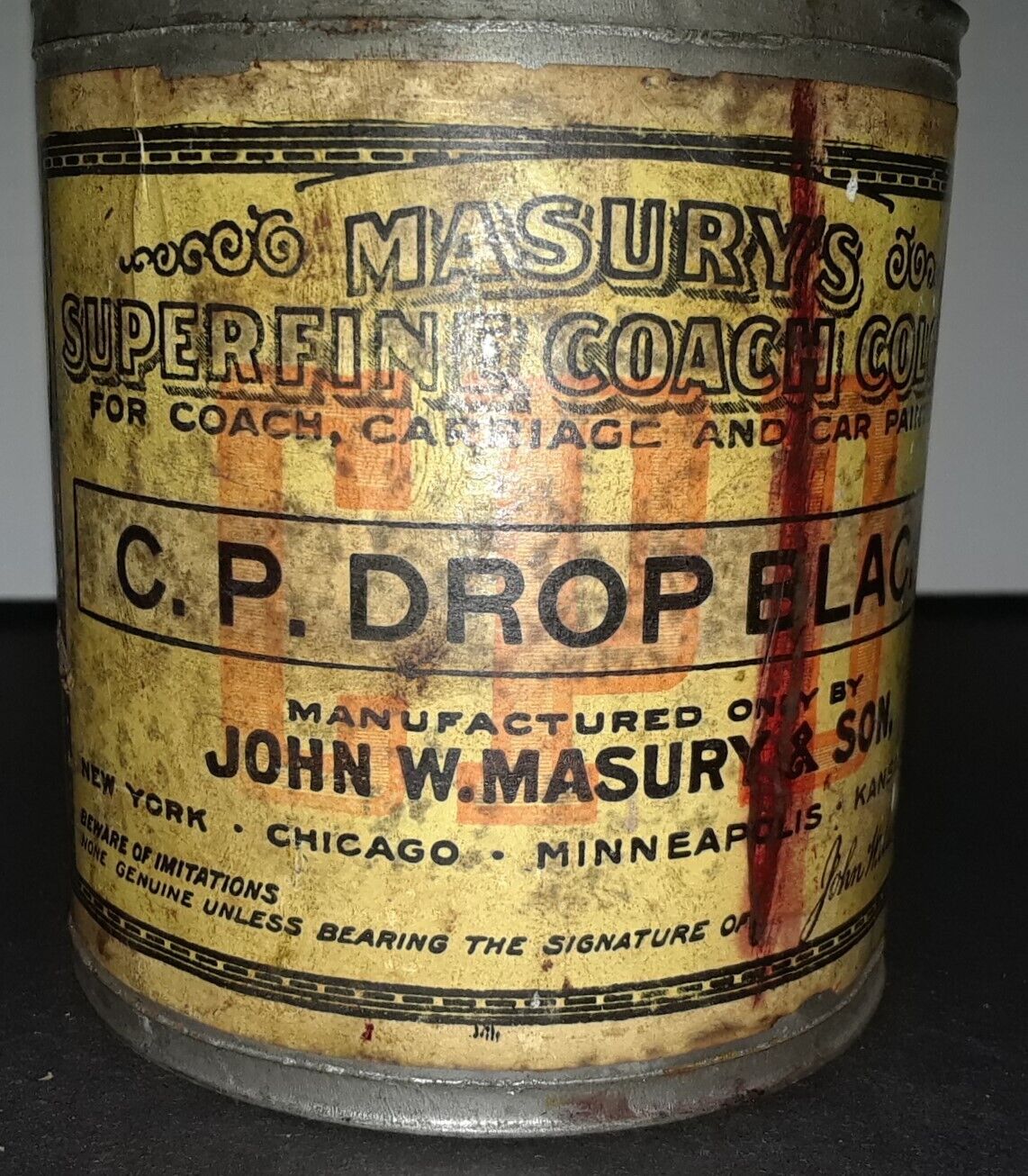 1900's Masurys Superfine Coach Colors Antique Paint Can