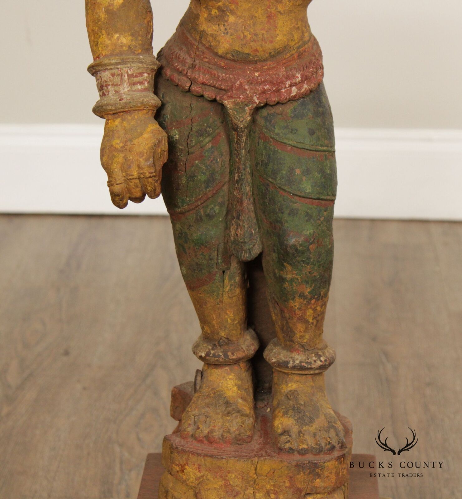 Indian Polychrome Wooden Goddess Sculpture - Antique Art