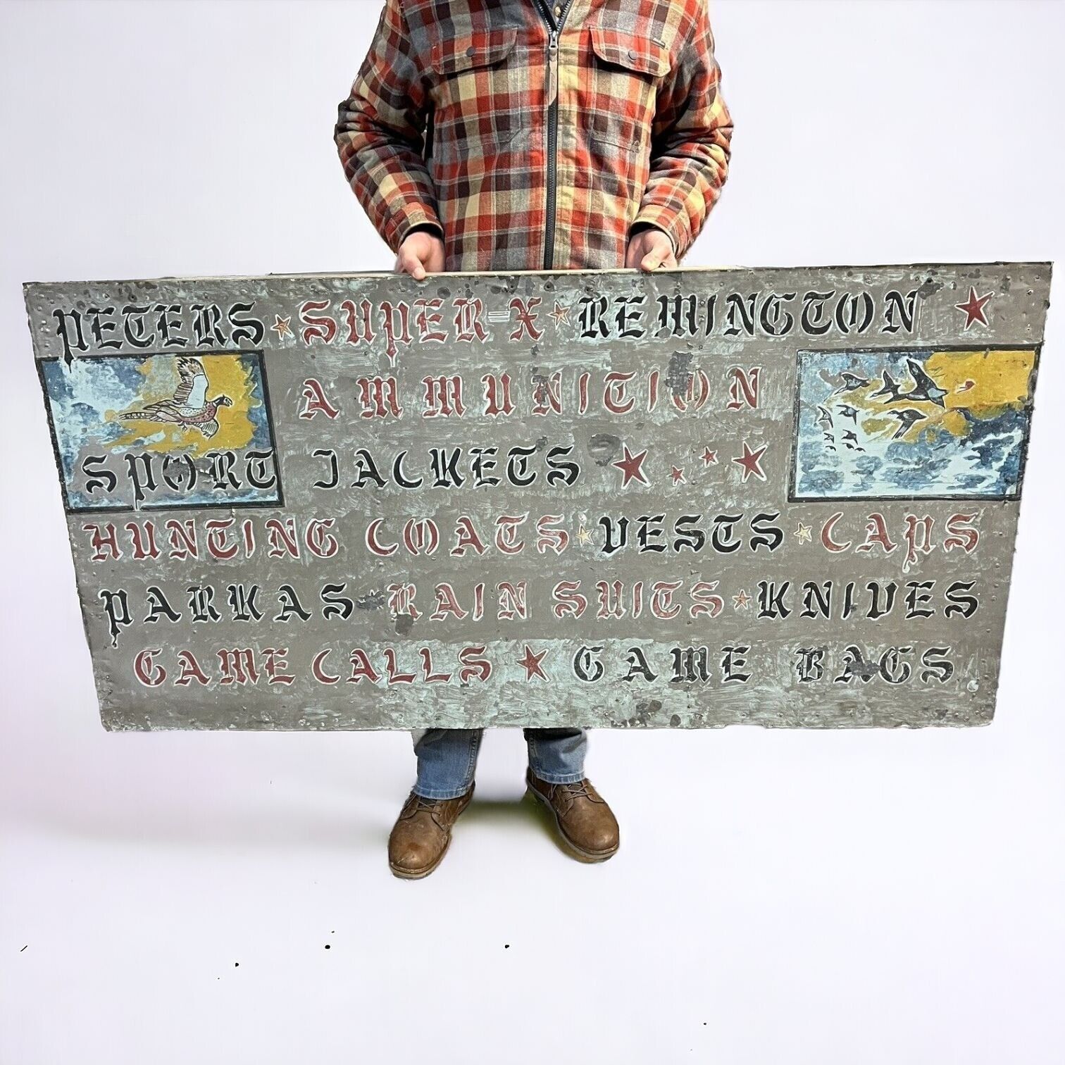 Vintage Sporting Goods Hand Painted Metal Trade Sign