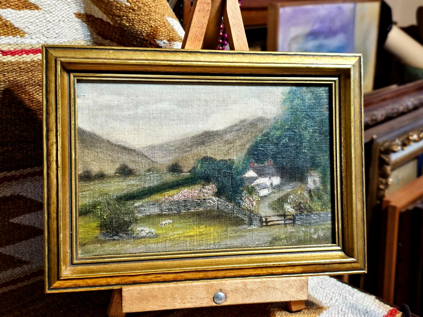 1900s Landscape Painting: Old House in Hills