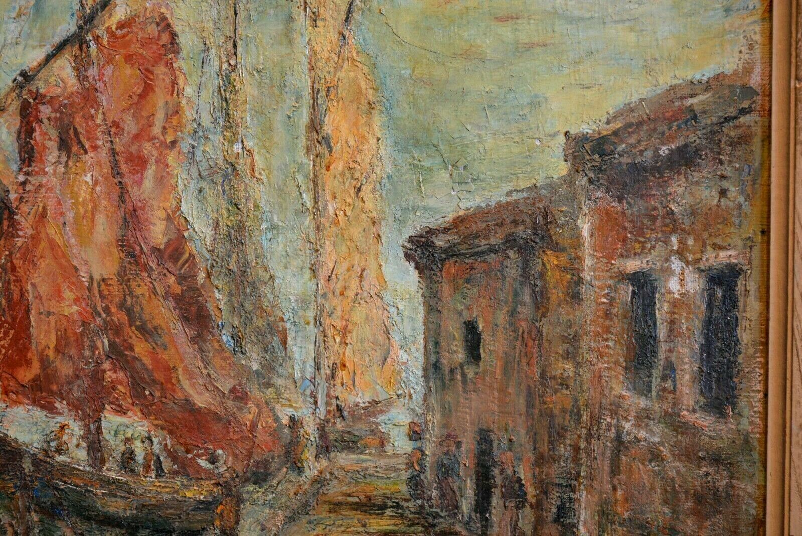 Impressionist Oil Painting: Ships Docked at Port 1900s