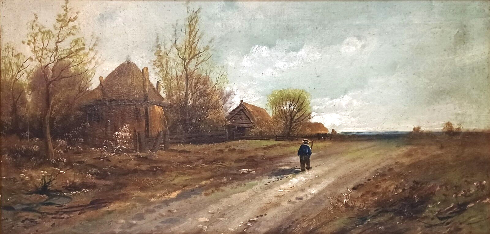 1900's Mystery Artist Antique Oil Farmhouse Landscape Framed
